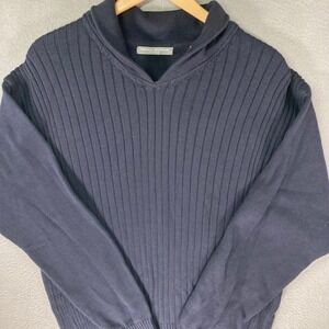 Michael Brandon Men's XXL Navy Blue Ribbed Shawl Collar Cotton Sweater‎